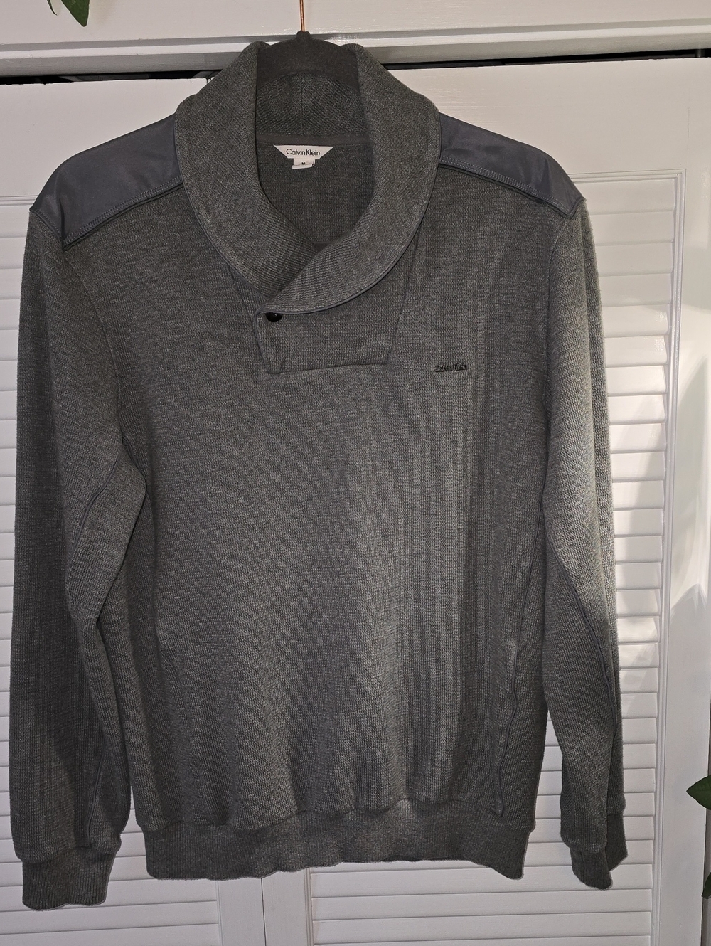 Calvin Klein Men's Shawl Collar Button Pullover Sweater - Gray - Medium